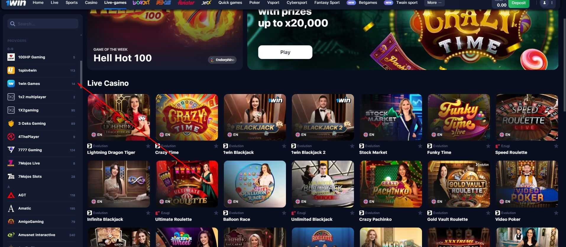 1win live casino games